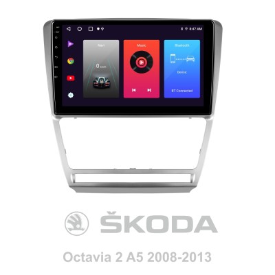Штатна магнітола SIGMA F10216 ANDROID 10 2+32 Gb Skoda Octavia 2 A5 2008-2013 10" silver