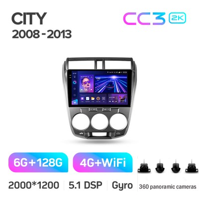 Штатна магнітола Teyes CC3 6+128 Gb з коловим оглядом 360° Honda City 2008-2013 10" 2k