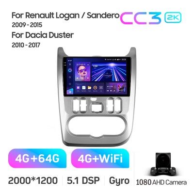 Штатна магнітола Teyes CC3 4+64 Gb Renault Logan 1 Sandero For Dacia Duster 2009-2017 9" 2k