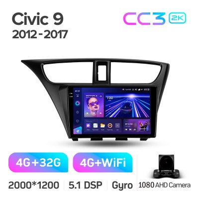 Штатна магнітола Teyes CC3 4+32 Gb Honda Civic 9 FK FB 2012-2017 9" 2k