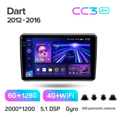 Штатна магнітола Teyes CC3 6+128 Gb з коловим оглядом 360° Dodge Dart 2012 - 2016 9" 2k
