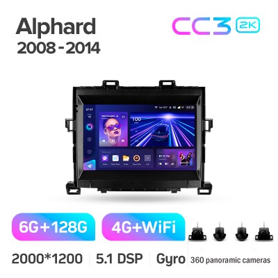 Штатна магнітола Teyes CC3 6+128 Gb з коловим оглядом 360° Toyota Alphard H20 2008-2014 9" 2k