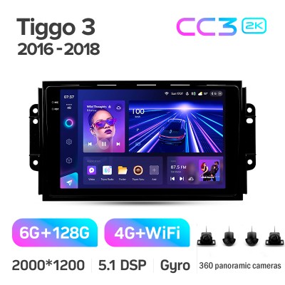 Штатна магнітола Teyes CC3 6+128 Gb з коловим оглядом 360° Chery Tiggo 3 2016 - 2018 9" 2k