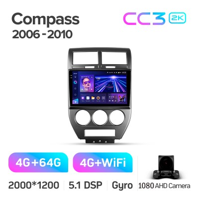 Штатна магнітола Teyes CC3 4+64 Gb Jeep Compass 1 MK 2006-2010 10" 2k (L1)