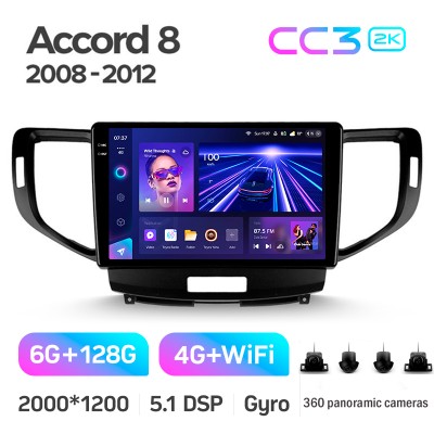 Штатна магнітола Teyes CC3 6+128 Gb з коловим оглядом 360° Honda Accord 8 2008-2012 9" 2k