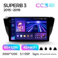 Штатна магнітола Teyes CC3 6+128 Gb з коловим оглядом 360° Skoda Superb 3 2015-2019 10" 2k