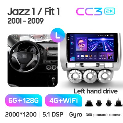 Штатна магнітола Teyes CC3 6+128 Gb з коловим оглядом 360° Honda Jazz 1 GD Fit 1 2001 - 2009 9" 2k