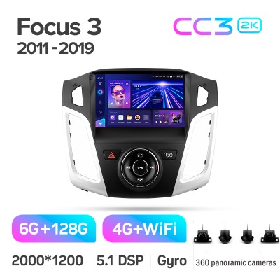 Штатна магнітола Teyes CC3 6+128 Gb з коловим оглядом 360° Ford Focus 3 Mk 3 2011-2019 9" 2k (L1)