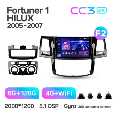 Штатна магнітола Teyes CC3 6+128 Gb з коловим оглядом 360° Toyota Fortuner 1 AN50 AN60 HILUX Revo Vigo (F2) 2005-2007 9" 2k