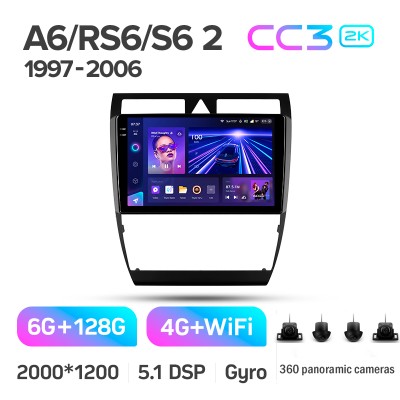 Штатна магнітола Teyes CC3 6+128 Gb з коловим оглядом 360° Audi A6 2 1997-2004 S6 2 1999-2004 RS6 1 2002-2006 9" 2k