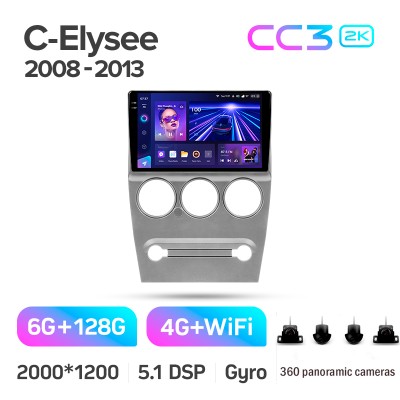 Штатна магнітола Teyes CC3 6+128 Gb з коловим оглядом 360° Citroen C-Elysee 2008-2013 9" 2k