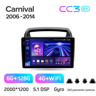 Штатна магнітола Teyes CC3 6+128 Gb з коловим оглядом 360° Kia Carnival VQ 2006-2014 9" 2k