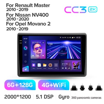 Штатна магнітола Teyes CC3 6+128 Gb з коловим оглядом 360° Renault Master 2010-2019 For Nissan NV400 2010-2020 For Opel Movano 2 2010-2019 (F1) 10" 2k