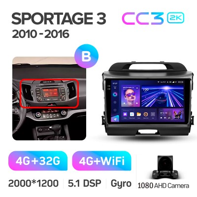 Штатна магнітола Teyes CC3 4+32 Gb Kia Sportage 3 SL 2010-2016 (B) 9" 2k