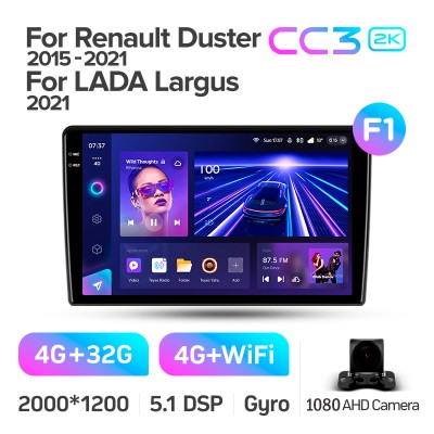 Штатна магнітола Teyes CC3 4+32 Gb Renault Duster (F1) 2015-2021 / LADA Largus I 1 2021 9" 2k (L1)