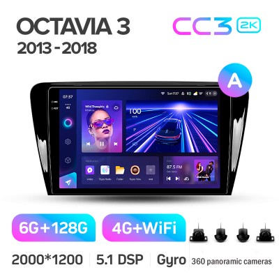 Штатна магнітола Teyes CC3 6+128 Gb з коловим оглядом 360° Skoda Octavia 3 A7 2013-2018 (A) 10" 2k
