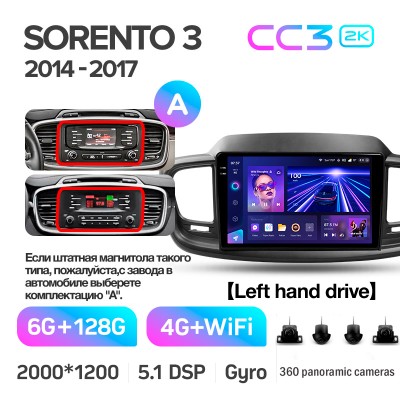 Штатна магнітола Teyes CC3 6+128 Gb з коловим оглядом 360° Kia Sorento 3 2014-2017 (A) 10" 2k
