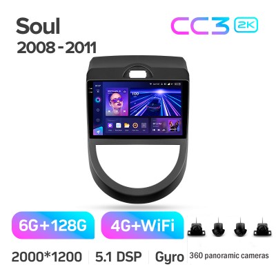 Штатна магнітола Teyes CC3 6+128 Gb з коловим оглядом 360° Kia Soul 1 2008 - 2014 9" 2k
