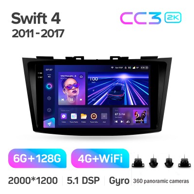Штатна магнітола Teyes CC3 6+128 Gb з коловим оглядом 360° Suzuki Swift 4 2011-2017 9" 2k