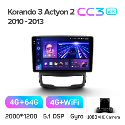Штатна магнітола Teyes CC3 4+64 Gb SsangYong Korando 3 Actyon 2 2010-2013 9" 2k