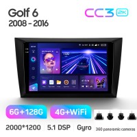 Штатна магнітола Teyes CC3 6+128 Gb з коловим оглядом 360° Volkswagen Golf 6 2008-2016 9" 2k