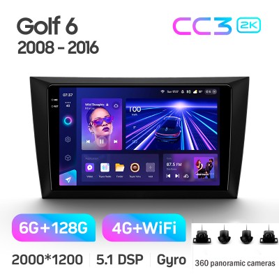 Штатна магнітола Teyes CC3 6+128 Gb з коловим оглядом 360° Volkswagen Golf 6 2008-2016 9" 2k