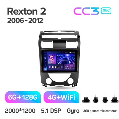 Штатна магнітола Teyes CC3 6+128 Gb з коловим оглядом 360° SsangYong Rexton Y250 II 2 2006 - 2012 10" 2k (L1)