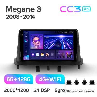 Штатна магнітола Teyes CC3 6+128 Gb з коловим оглядом 360° Renault Megane 3 2008-2014 9" 2k (L1)