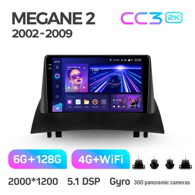 Штатна магнітола Teyes CC3 6+128 Gb з коловим оглядом 360° Renault Megane 2 2002-2009 9" 2k