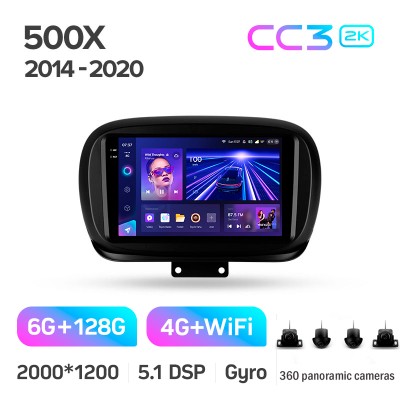Штатна магнітола Teyes CC3 6+128 Gb з коловим оглядом 360° Fiat 500X 2014-2020 9" 2k (L1)