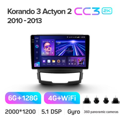 Штатна магнітола Teyes CC3 6+128 Gb з коловим оглядом 360° SsangYong Korando 3 Actyon 2 2010-2013 9" 2k