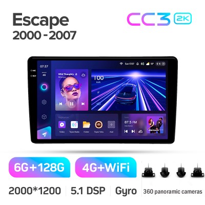 Штатна магнітола Teyes CC3 6+128 Gb з коловим оглядом 360° Ford Escape 1 2000-2007 9" 2k
