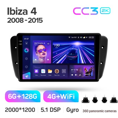 Штатна магнітола Teyes CC3 6+128 Gb з коловим оглядом 360° Seat Ibiza 6J 2008-2015 9" 2k