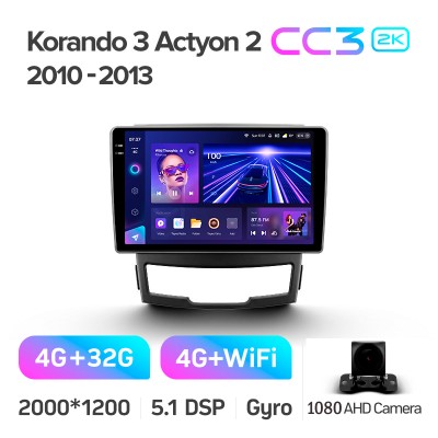 Штатна магнітола Teyes CC3 4+32 Gb SsangYong Korando 3 Actyon 2 2010-2013 9" 2k