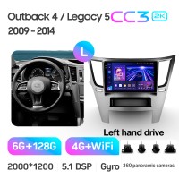 Штатна магнітола Teyes CC3 6+128 Gb з коловим оглядом 360° Subaru Outback 4 Legacy 5 2009-2014 9" 2k