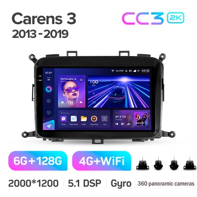 Штатна магнітола Teyes CC3 6+128 Gb з коловим оглядом 360° Kia Carens RP 3 III 2013-2019 9" 2k