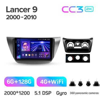 Штатна магнітола Teyes CC3 6+128 Gb з коловим оглядом 360° Mitsubishi Lancer 9 CS 2000-2010 9" 2k