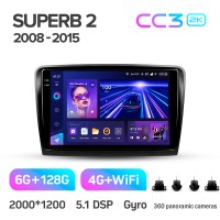 Штатна магнітола Teyes CC3 6+128 Gb з коловим оглядом 360° Skoda Superb 2 B6 2008-2015 10" 2k