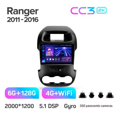 Штатна магнітола Teyes CC3 6+128 Gb з коловим оглядом 360° Ford Ranger (F2) 2011-2016 9" 2k