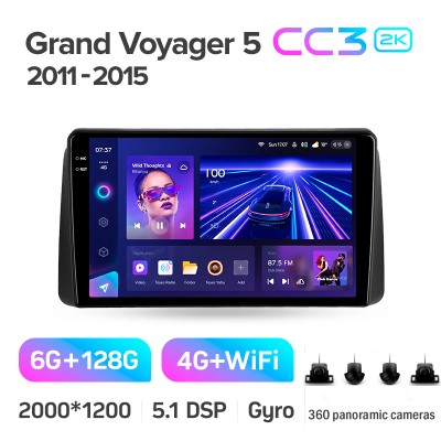 Штатна магнітола Teyes CC3 6+128 Gb з коловим оглядом 360° Chrysler Grand Voyager 5 2011-2015 9" 2k (L1)