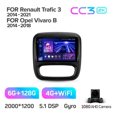 Штатна магнітола Teyes CC3 6+128 Gb Renault Trafic 3 2014-2021 / Opel Vivaro B 2014-2018 9" 2k (L1)