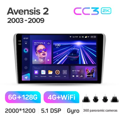 Штатна магнітола Teyes CC3 6+128 Gb з коловим оглядом 360° Toyota Avensis T250 2 II 2003-2009 9" 2k
