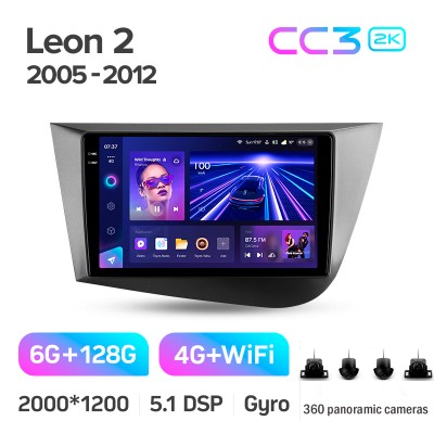 Штатна магнітола Teyes CC3 6+128 Gb з коловим оглядом 360° Seat Leon 2 2005-2012 (F2) 9" 2k