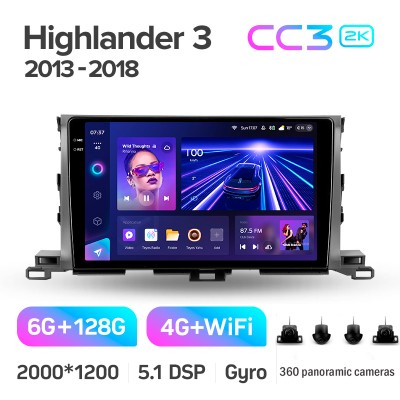 Штатна магнітола Teyes CC3 6+128 Gb з коловим оглядом 360° Toyota Highlander 3 XU50 2013-2018 10" 2k (L1)