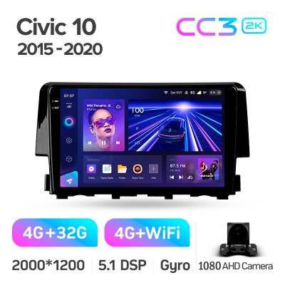 Штатна магнітола Teyes CC3 4+32 Gb Honda Civic 10 FC FK 2015-2020 9" 2k