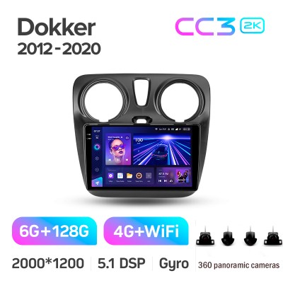 Штатна магнітола Teyes CC3 6+128 Gb з коловим оглядом 360° Renault Dokker 2012-2020 9" 2k