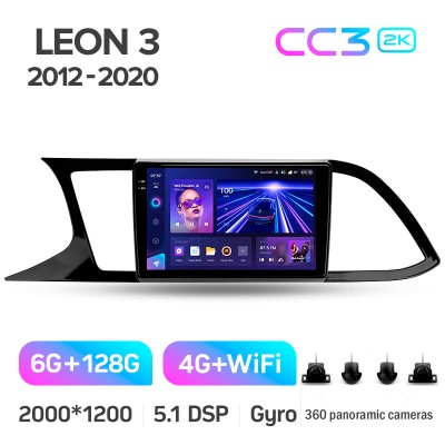 Штатна магнітола Teyes CC3 6+128 Gb з коловим оглядом 360° Seat Leon 3 2012-2020 (F3) 9" 2k