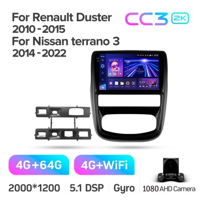 Штатна магнітола Teyes CC3 4+64 Gb Renault Duster 1 2010-2015 For Nissan terrano 3 2014-2022 9" 2k
