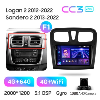 Штатна магнітола Teyes CC3 4+64 Gb Renault Logan 2 2012-2022 Sandero 2 2013-2022 (F1) (B) 9" 2k (L1)