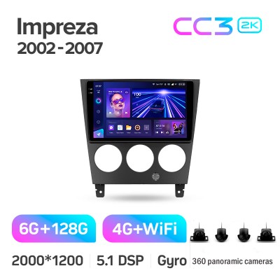Штатна магнітола Teyes CC3 6+128 Gb з коловим оглядом 360° Subaru Impreza GD GG 2002-2007 9" 2k